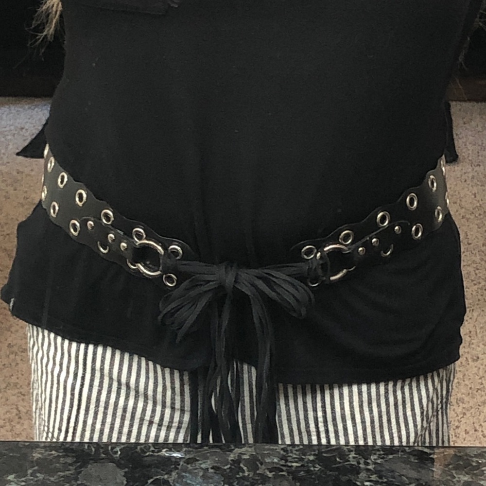 Black Grommet Lace-Up Waist Belt - Women Accessories leather western size large